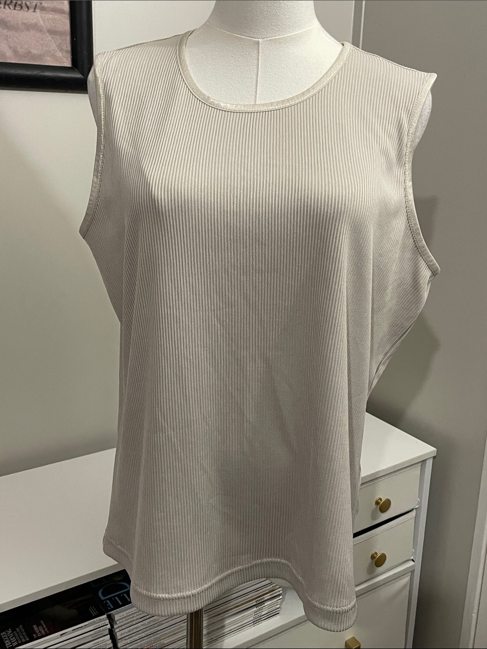 Alia Beige Ribbed Tank (L)